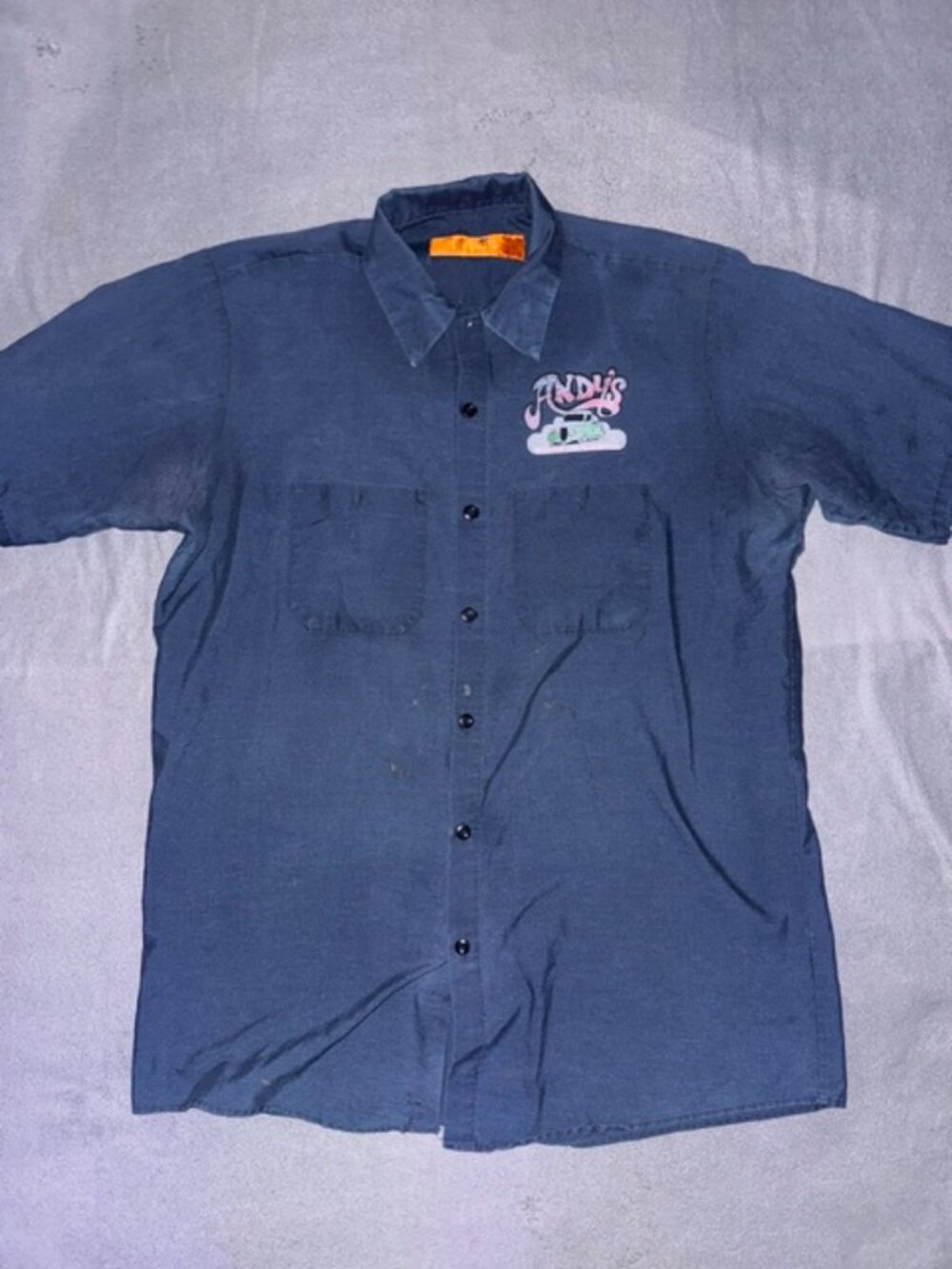 Red Kap Mens Work Shirt Large Blue Short Sleeve Button Front Pocket
